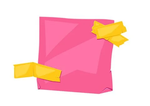 Paper note with adhesive tape. Pink background scotch tape for reminder. Stock Illustration