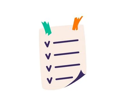 Paper note with adhesive torn tapes, curl corner and checklist vector Stock Illustration