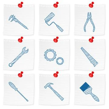 Paper note and drawing tools Stock Illustration