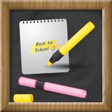 Paper note and marker pens on blackboard Stock Illustration