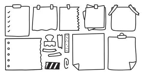 Paper Note and Memo, Sticker Doodle Set. Outline Bullet Journal Elements, T.. Ilustração Stock