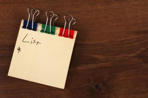 The Paper Note Color on the Wood Stock Photos