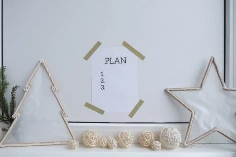 Paper note with inspirational to do checklist PLAN with natural zero waste Stock Photos