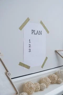 Paper note with inspirational to do checklist PLAN with natural zero waste Stock Photos