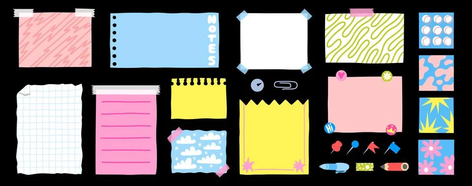 Paper note sticker. Memo post, school pin board or torn tape pad. Stick to do Stockillustratie