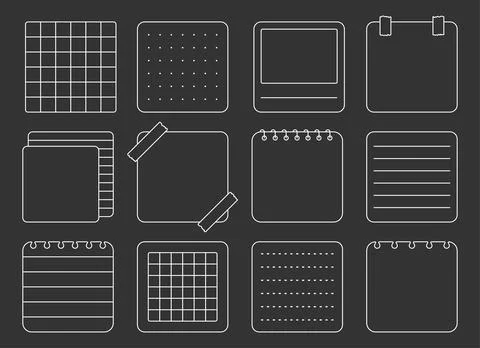 Paper note sticker square notepad white line set Stock Illustration