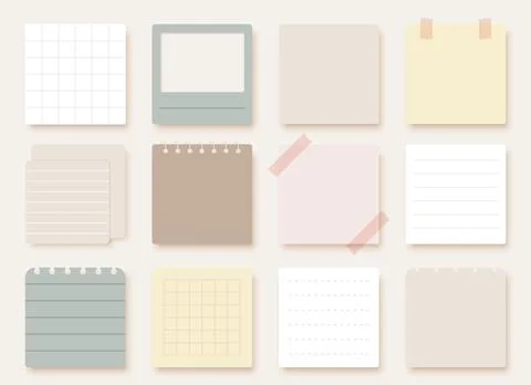 Paper note sticker square notepad pastel flat set Stock Illustration
