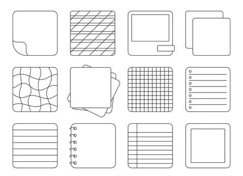Paper note sticker square notepad black line set Stock Illustration
