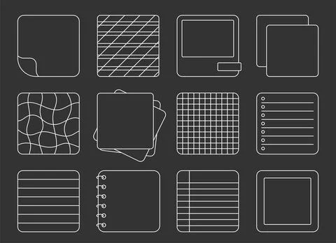 Paper note sticker square notepad white line set Stock Illustration