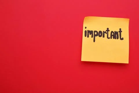Paper note with word Important on red background, top view. Space for text Stock Photos
