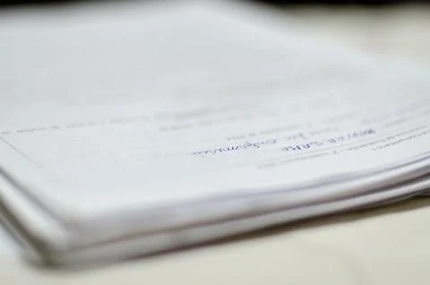 Paper notebook with anotations on it with shallow depth of field Stock Photos