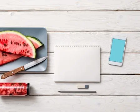 Paper notebook with mockup of smartphone Stock Photos