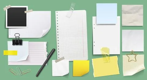 Paper notebook sheets and office elements Stock Illustration