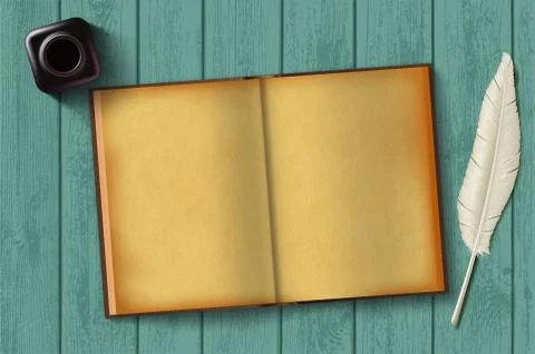 Paper notepad and feather Illustrazione stock