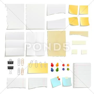 Paper Notes And Clips Object Set Stock Illustration