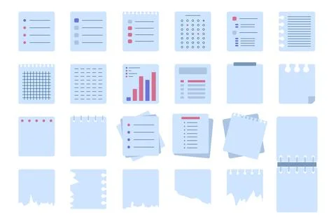 Paper notes and office stationery icons set Stock Illustration
