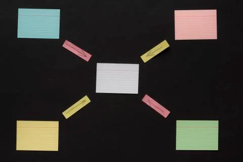 Paper notes on a black desk Stock Photos