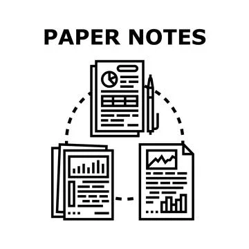 Paper notes with business data and financial analysis planning Stock Illustration