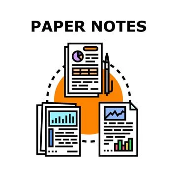 Paper notes with business data and financial analysis planning Stock Illustration