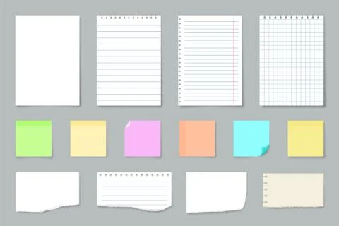 Paper notes. Copybook linear pages lists of notebooks different sizes stripped Stock Illustration