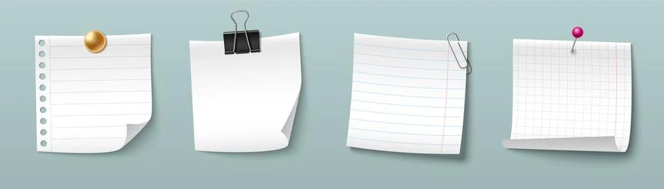 Paper notes with different fasteners. Stock Illustration