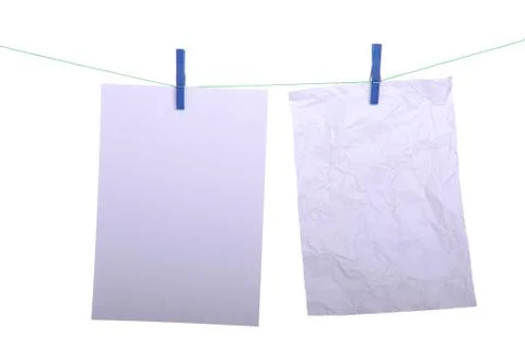 Paper notes hanging on wire Stock Photos