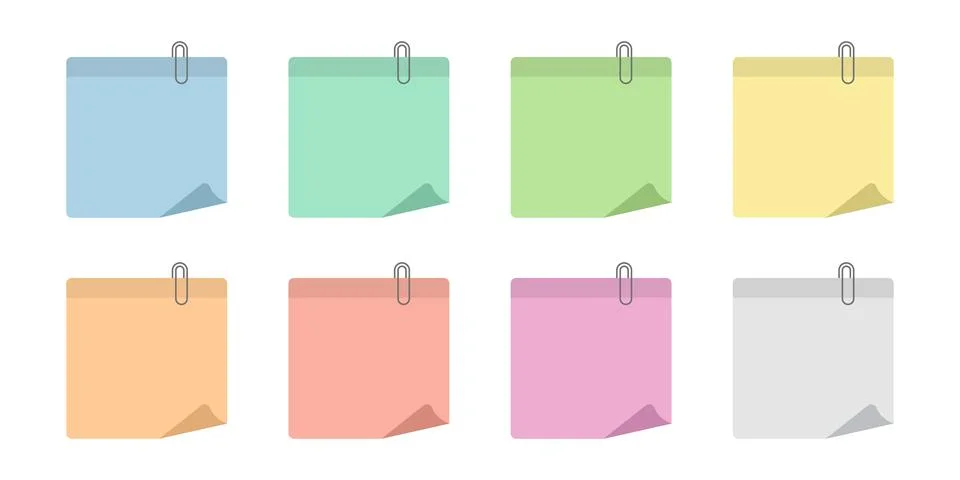 Paper notes icon set collection in flat style. Notebook with clip vector il.. Stock Illustration