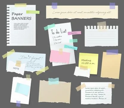 Paper notes, memo messages board on stickers Stock Illustration