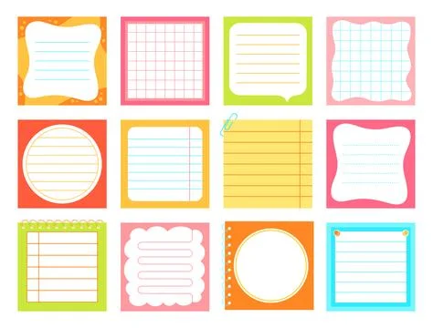 Paper notes notepaper sticker notepads cartoon set sticky sheet list copybook 스톡 일러스트