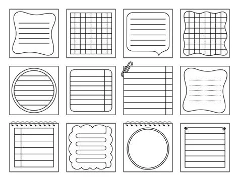 Paper notes notepaper sticker notepads outline set sticky sheet list copybook 스톡 일러스트