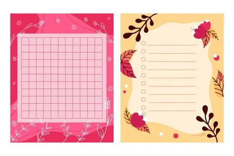 Paper notes set decorated with leaves and flowers. Templates for memo イラスト素材