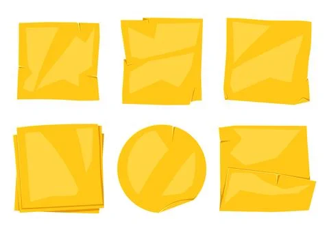 Paper notes set. Yellow stickers. Backgrounds for reminder. Stock Illustration