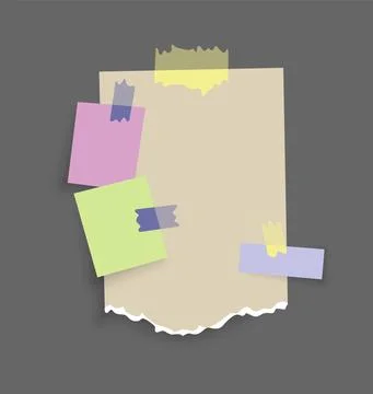 Paper notes stickers. Place for memo messages on paper sheets. Blank sticky Illustration