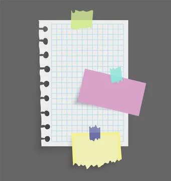 Paper notes stickers. Place for memo messages on paper sheets. Attached with Illustration