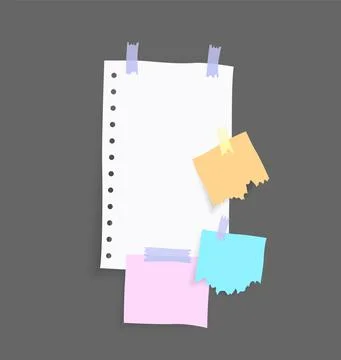 Paper notes stickers. Place for memo messages on paper sheets. Attached with Stock Illustration