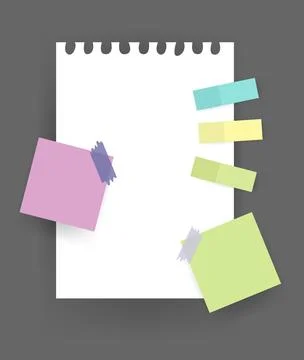 Paper notes stickers. Place for memo messages on paper sheets. Attached with Illustration
