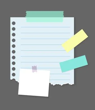 Paper notes stickers. Place for memo messages on paper sheets. Attached with Illustrazione stock