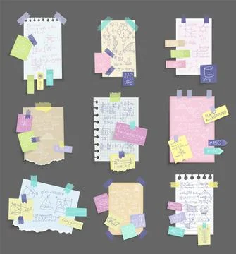 Paper notes stickers. Set of different vector note papers. Blank of multicolor Stock Illustration