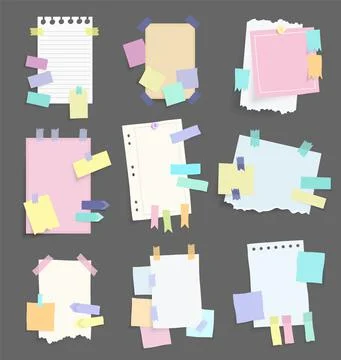 Paper notes stickers. Set of different vector note papers. Blank of multicolor Illustrazione stock