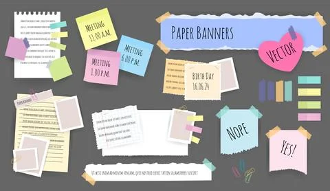 Paper notes stickers. Set of different vector note papers. Blank of multicolor 스톡 일러스트