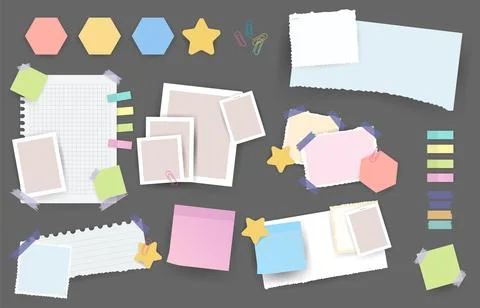 Paper notes stickers. Set of different vector note papers. Blank of multicolor Stock Illustration