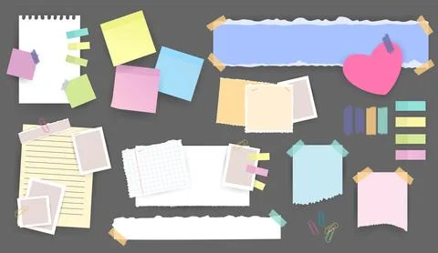 Paper notes stickers. Set of different vector note papers. Blank of multicolor Illustrazione stock