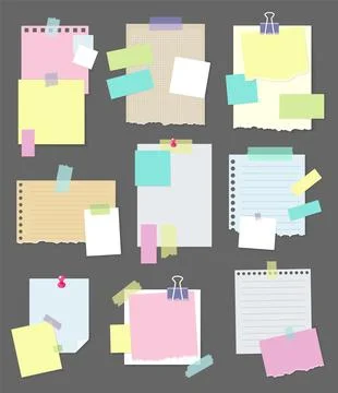 Paper notes stickers. Set of different vector note papers. Blank of multicolor Illustrazione stock