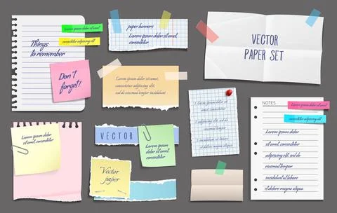 Paper notes, stickers, sticky sheets and tape Stock Illustration