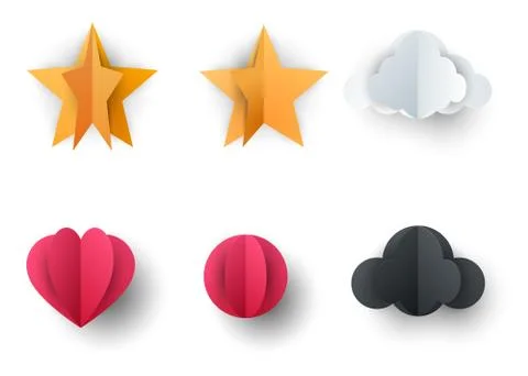 Paper object star, cloud, circle, heart 스톡 일러스트