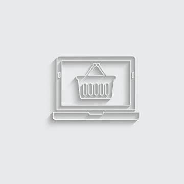 Paper  online Shopping bag icon. laptop icon. laptop sign with the Shopping c Stock Illustration