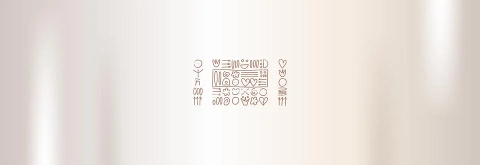 Paper or satin silk gradient background . Ivory fabric with doodle symbol set. Stock Illustration