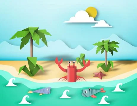 Paper Origami Creative Elements. Stock Illustration