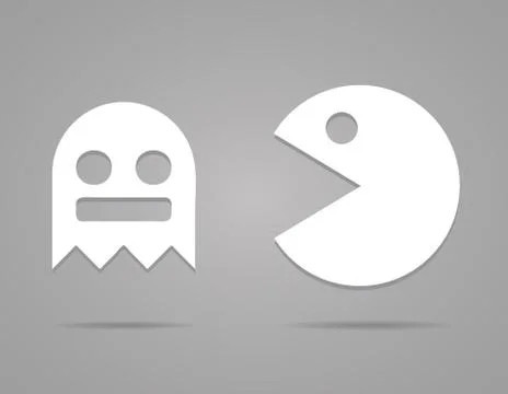 Paper Pacman, ghosts, 8bit retro game icons set. Vector illustration. EPS 10 Illustrazione stock