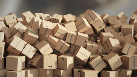 Paper parcel boxes drop falling on ground with background bokeh. Stock Footage 207631793